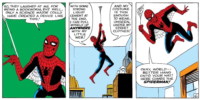 comic panels where spider man talks about making his own silk