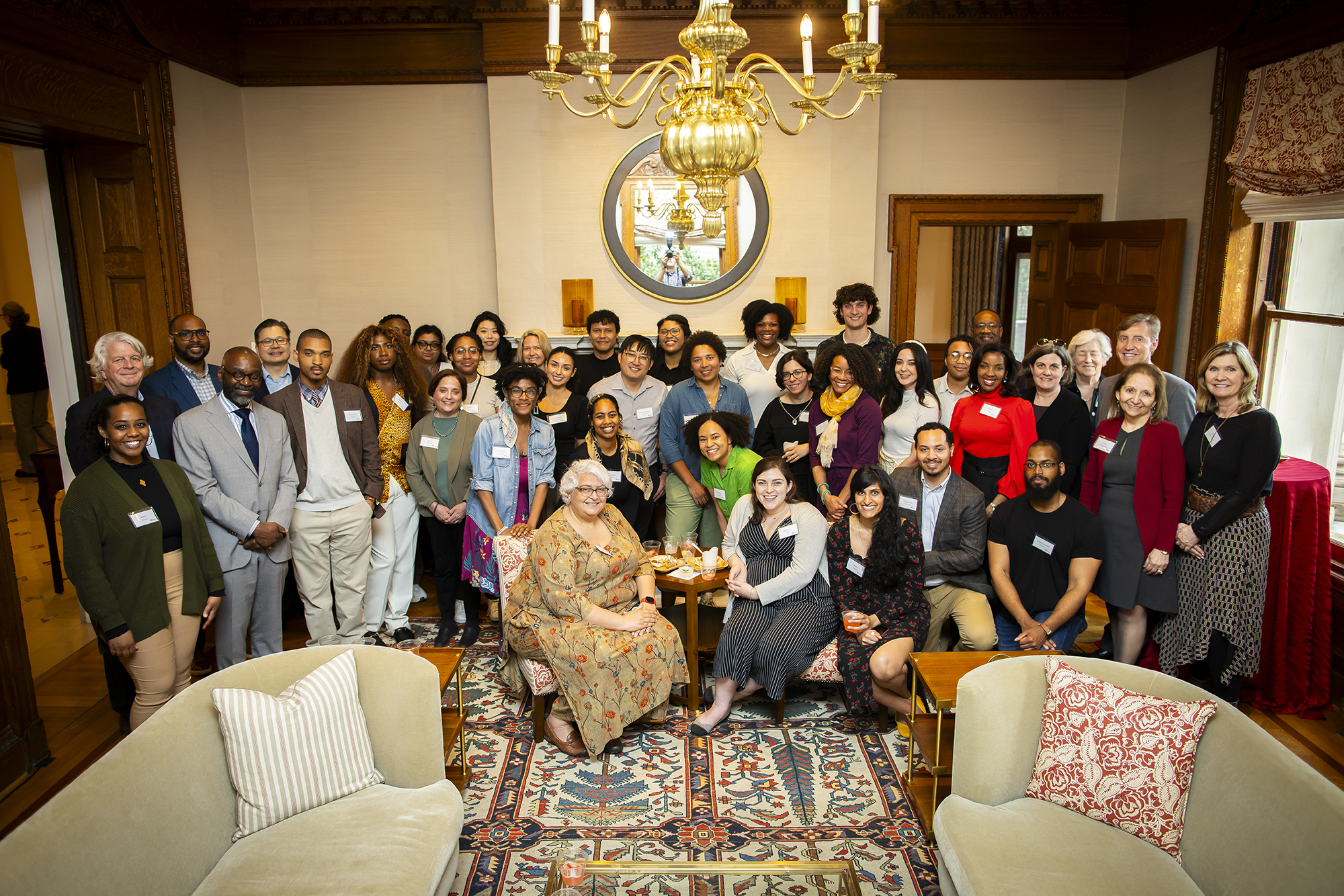Group photo of fellows, mentors, deans, and Provost Jackson and Interim President Jameson