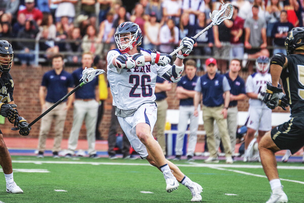 Sam Handley shoots the ball against Army during a first round NCAA game at Franklin Field.