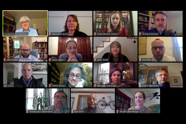 Fifteen people on videoconference on computer screen